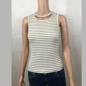 Striped Ribbed Cream And Black Tank Top Cutout